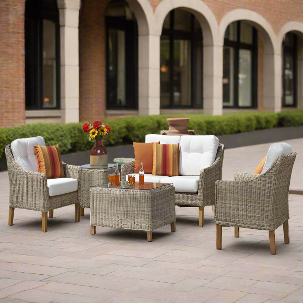 Forever Patio 5 Piece Carlisle Loveseat Set with Woven Table