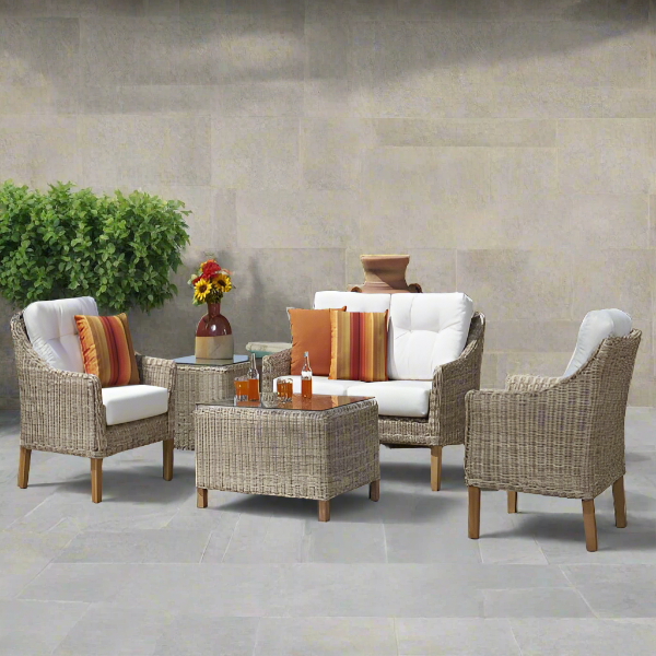 Forever Patio 5 Piece Carlisle Loveseat Set with Woven Table