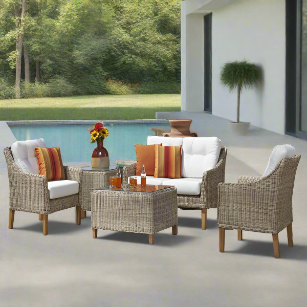 Forever Patio 5 Piece Carlisle Loveseat Set with Woven Table