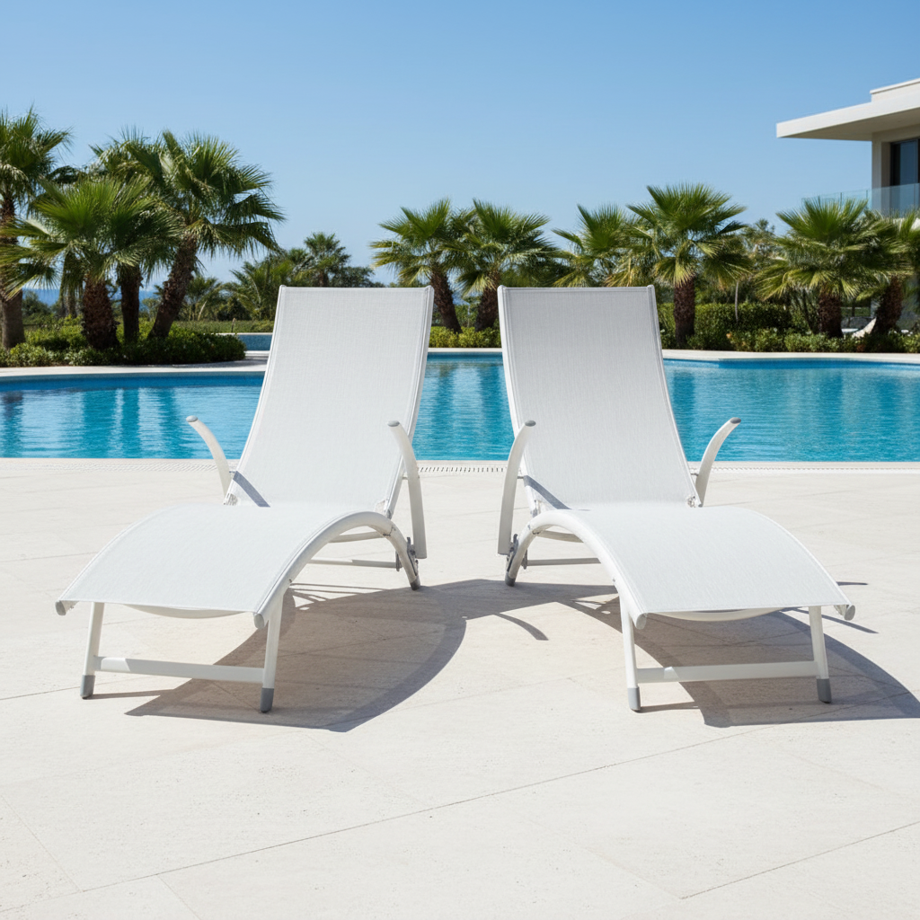 Alfresco Home Poolside Stackable Foldable Chaise Lounge (Set of 2)