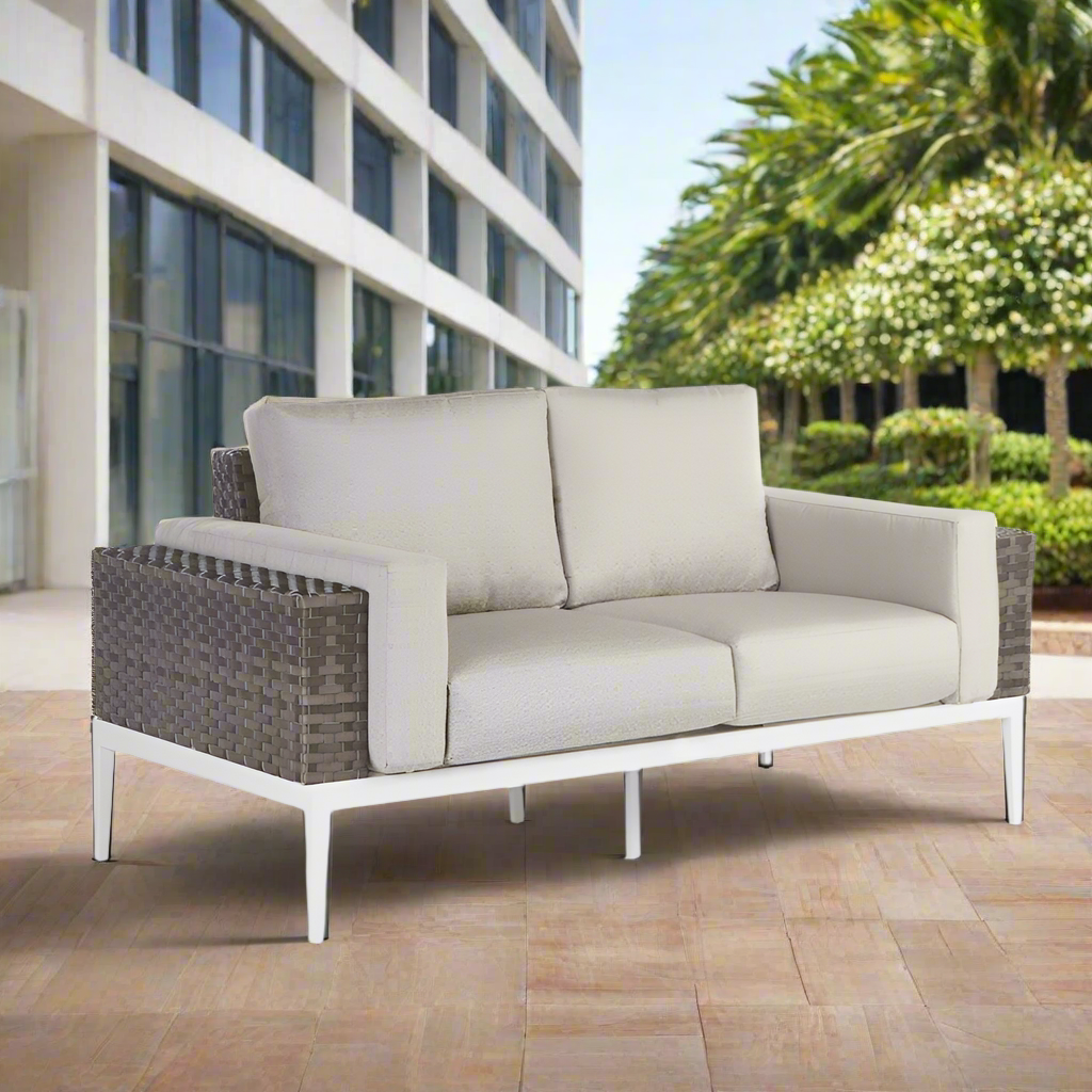 South Sea Rattan Stevie Wicker Loveseat With Arm Bolsters