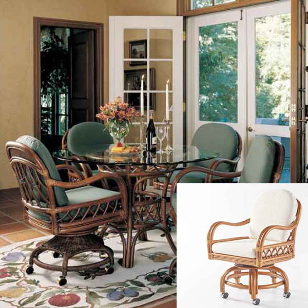 South Sea Rattan Antigua 5 Piece Indoor Swivel Caster Dining Set