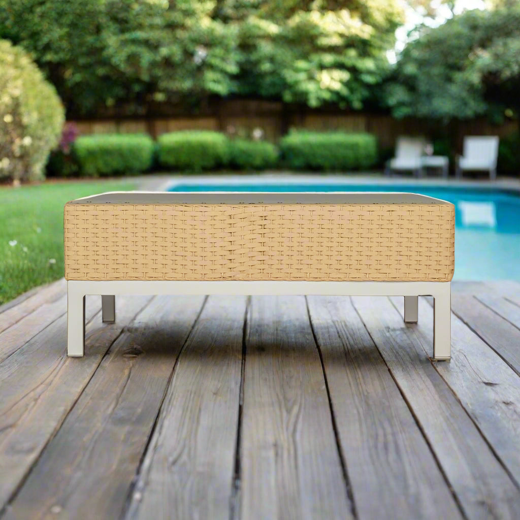 Lloyd Flanders Elements Wicker 30" Square End Table With Stainless Steel Base and Glass