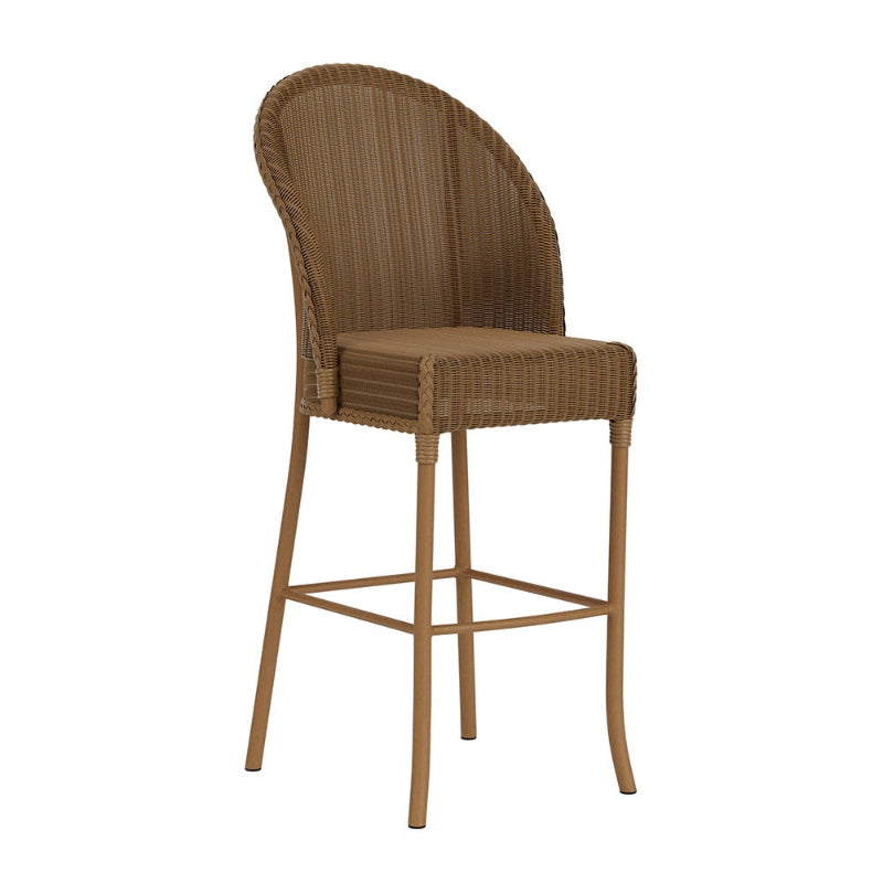 Brown wicker bar stool on a white background