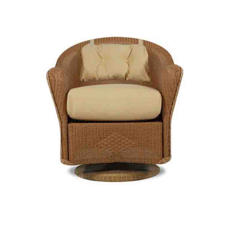 Wicker chair with beige cushions on a white background