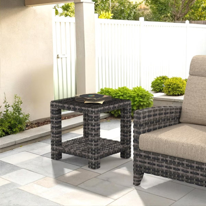 Forever Patio Cavalier Wicker End Table with Shelf & Glasstop