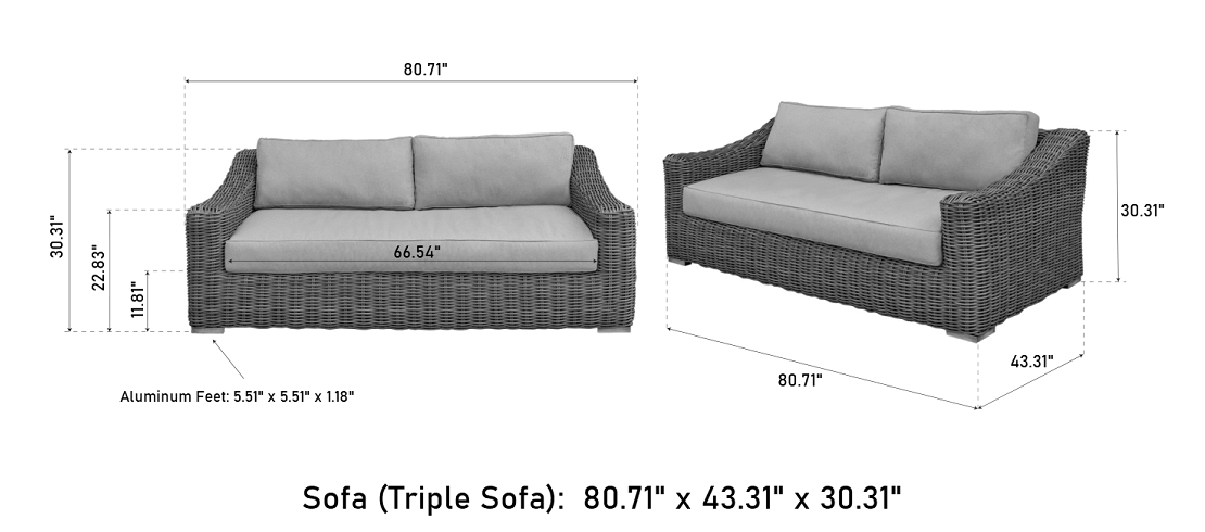 OUTSY Lana triple sofa dimensions