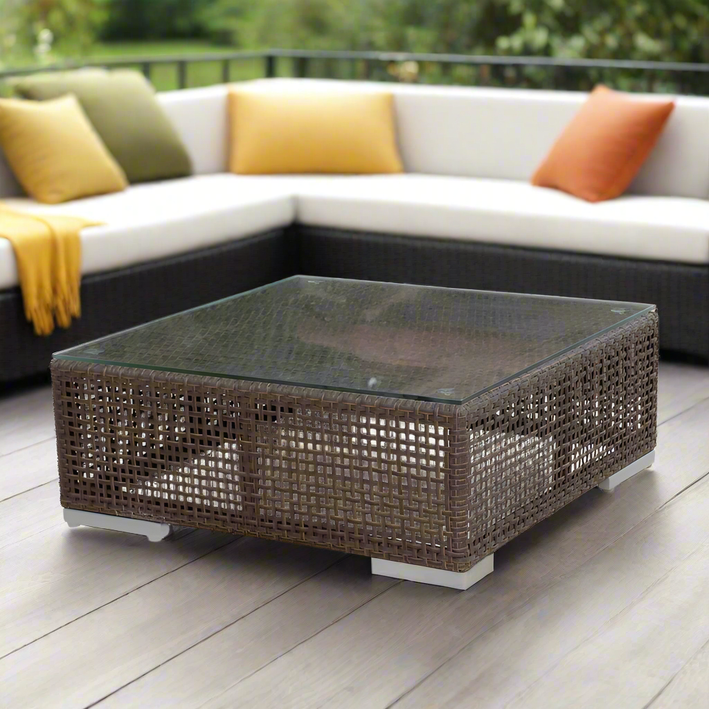 Hospitality Rattan Soho Patio Coffee Table with Glass