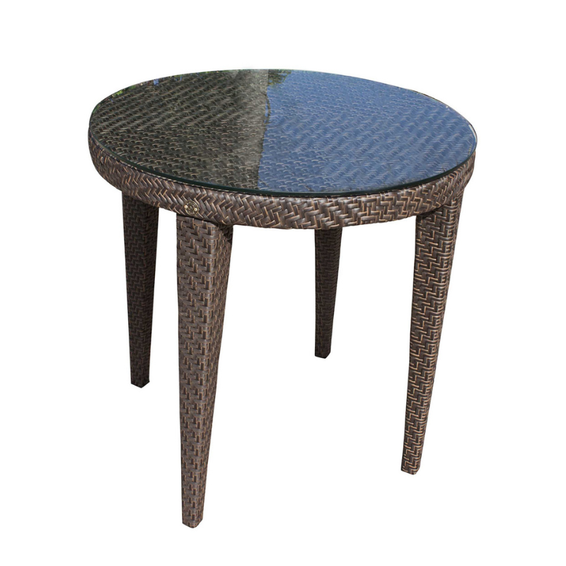 Hospitality Rattan Soho Patio Woven Round Dining 30" Table with Glass