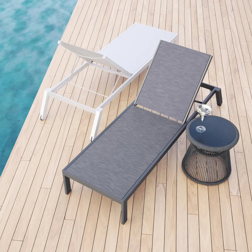 Sunset West Milano Aluminum Outdoor End Table w/ Honed Absolute Granite
