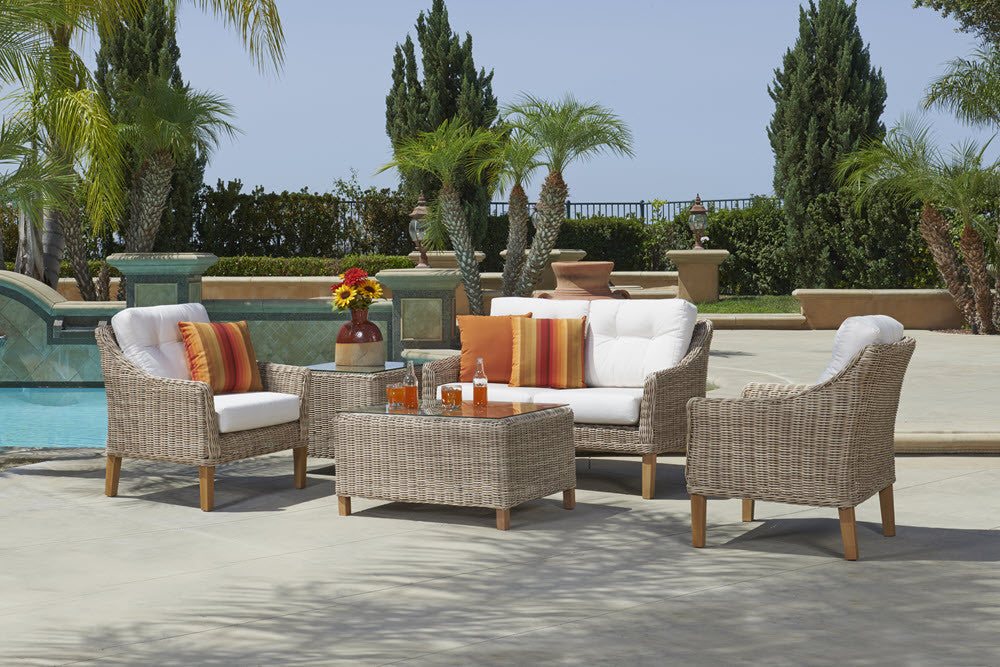 Forever Patio 5 Piece Carlisle Loveseat Set with Woven Tables (Toss Pillows)