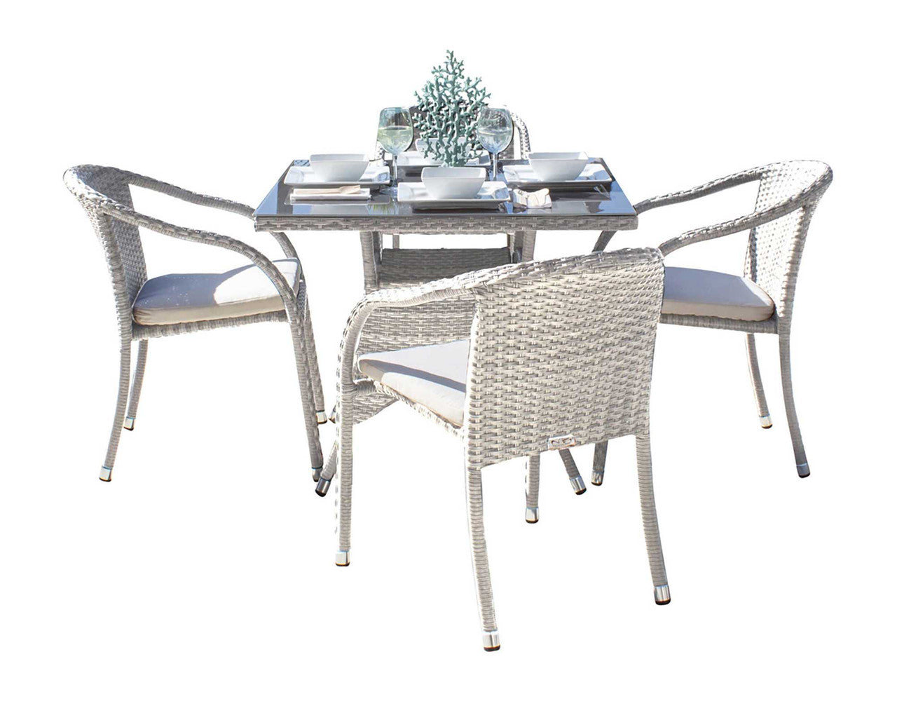 Hospitality Rattan Athens 5 PC Armchair Dining Set with Cushions