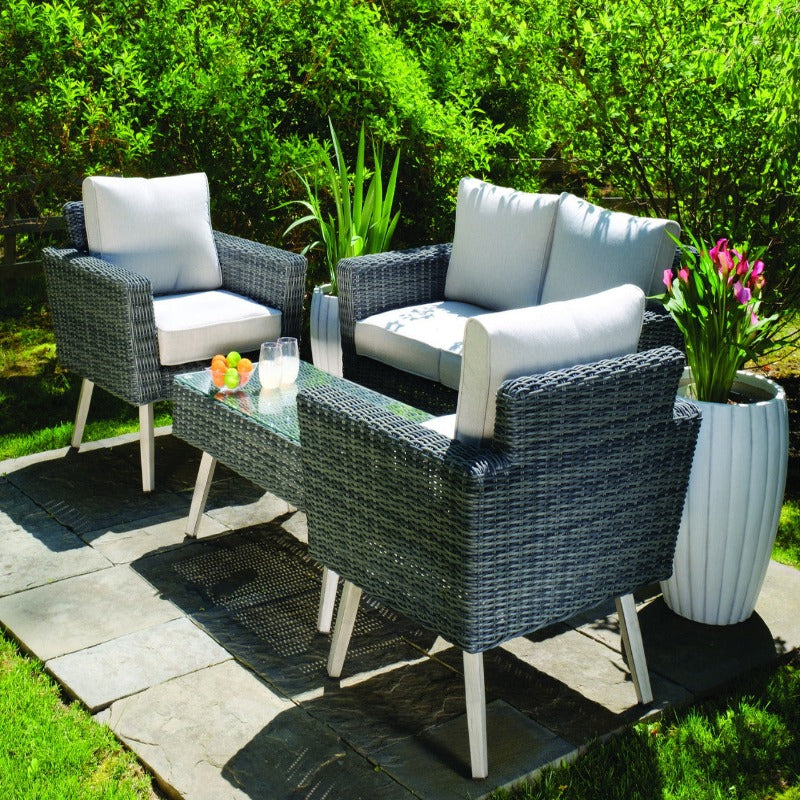 Alfresco Home Castlewood Wicker Aluminum Conversation Group w/ Sunbrella Cushions