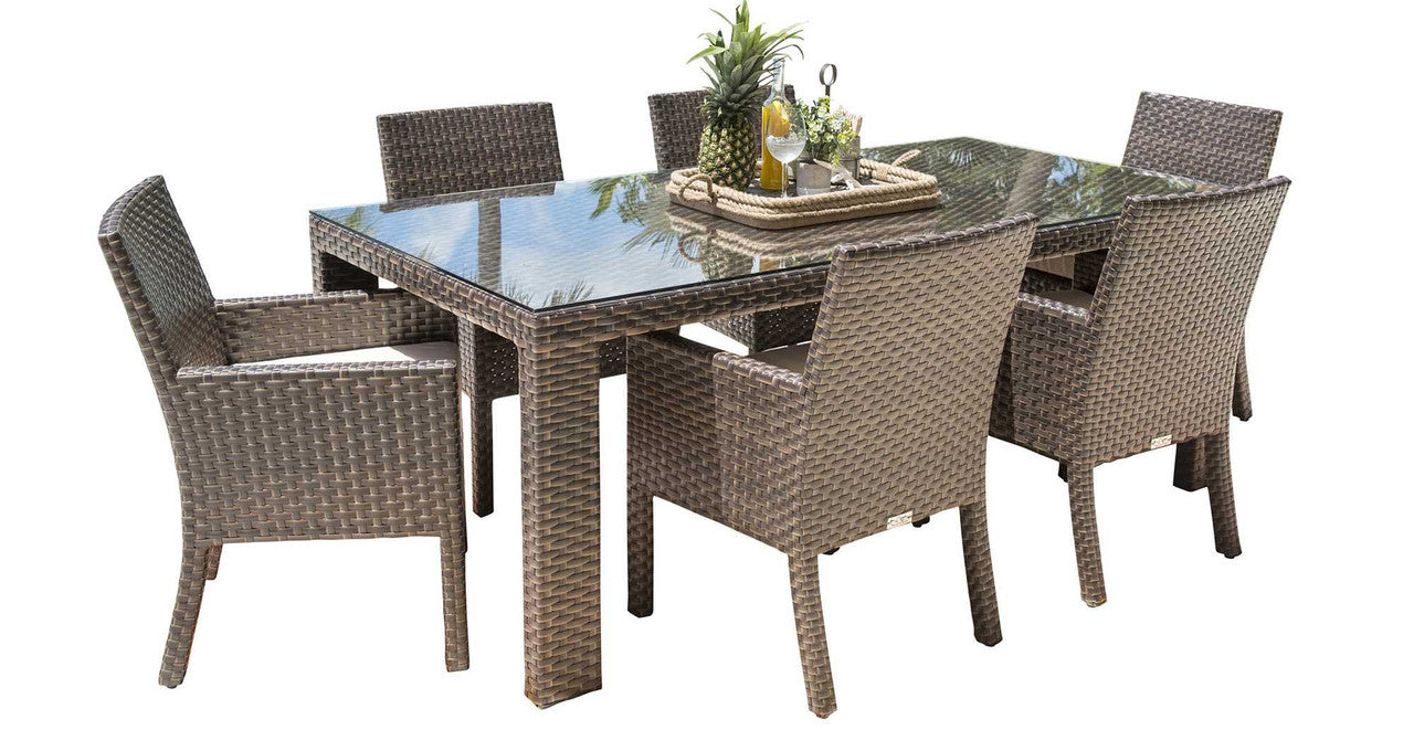 Hospitality Rattan Fiji 7 PC Arm Chair Dining Set with Cushions