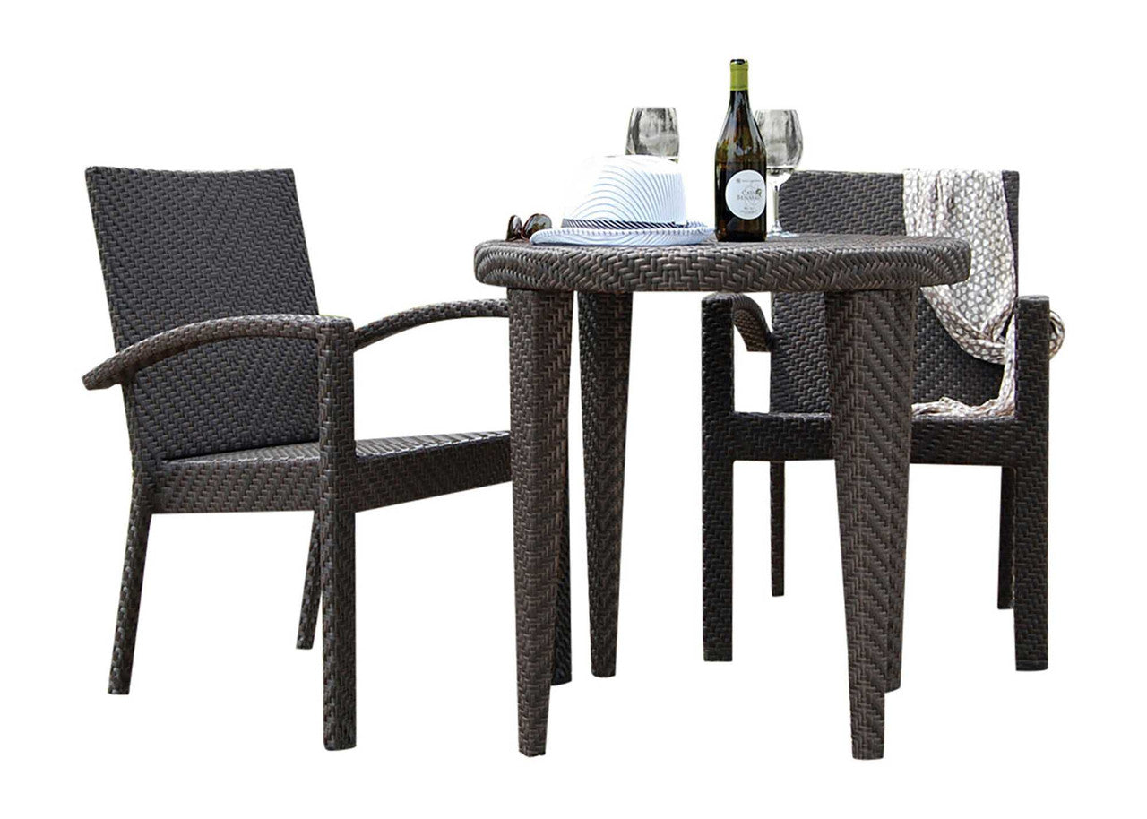 Hospitality Rattan Soho 3 PC Dining Arm Chair Bistro Group with Cushions