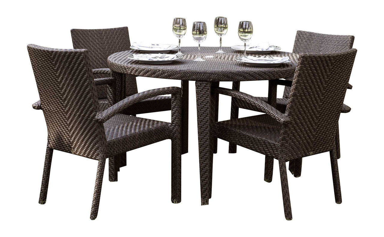 Hospitality Rattan Soho 5 PC Round Dining  Arm Chair Group with Cushions