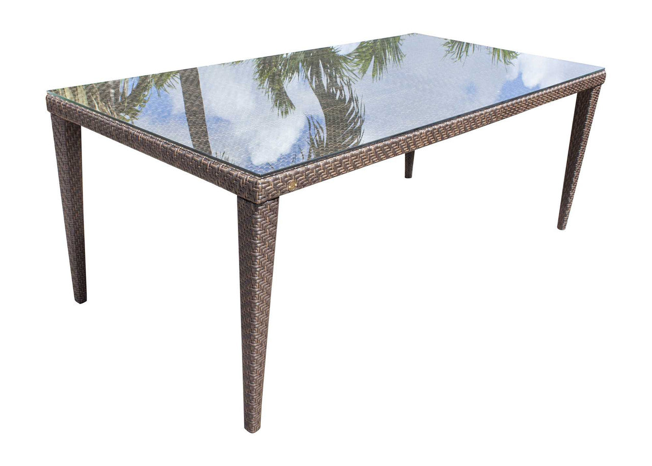 Hospitality Rattan Soho Patio Large Rectangular 78" Woven Dining Table with Glass