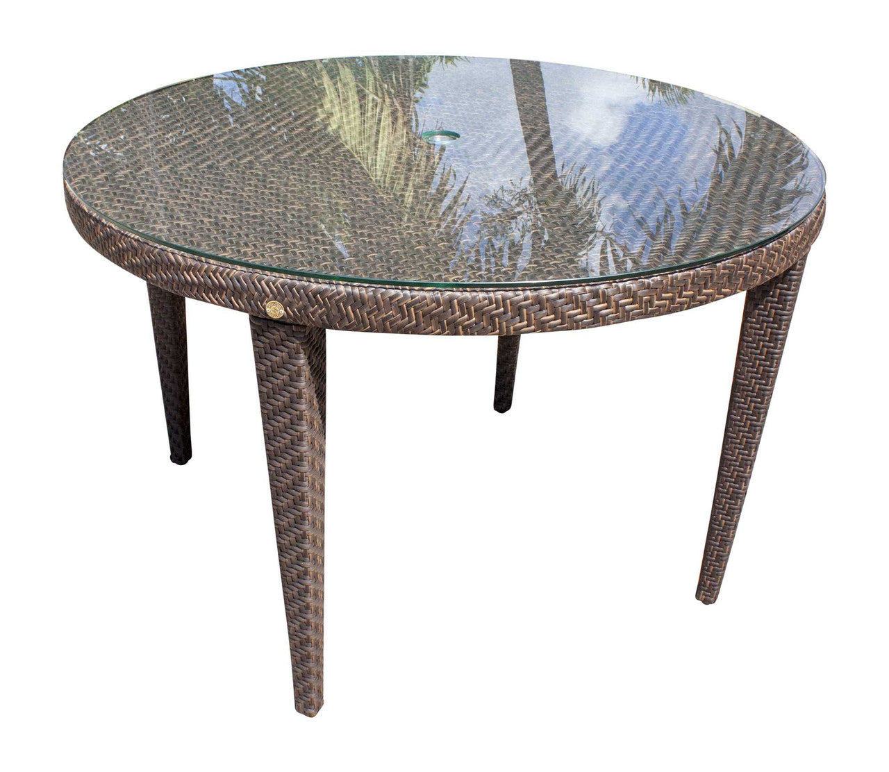 Hospitality Rattan Soho Patio Woven Round  47" Table with Glass