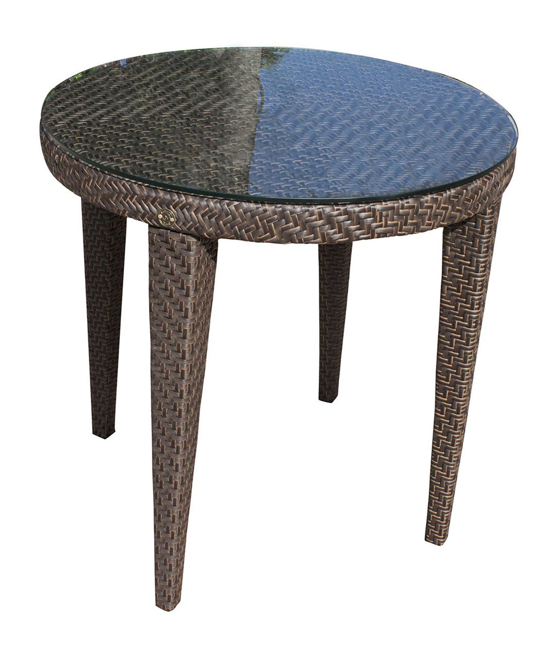 Hospitality Rattan Soho Patio Woven Round Dining 30" Table with Glass