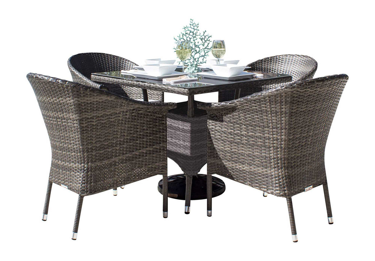 Hospitality Rattan Ultra 5 PC Woven Armchair Dining Set with Cushions
