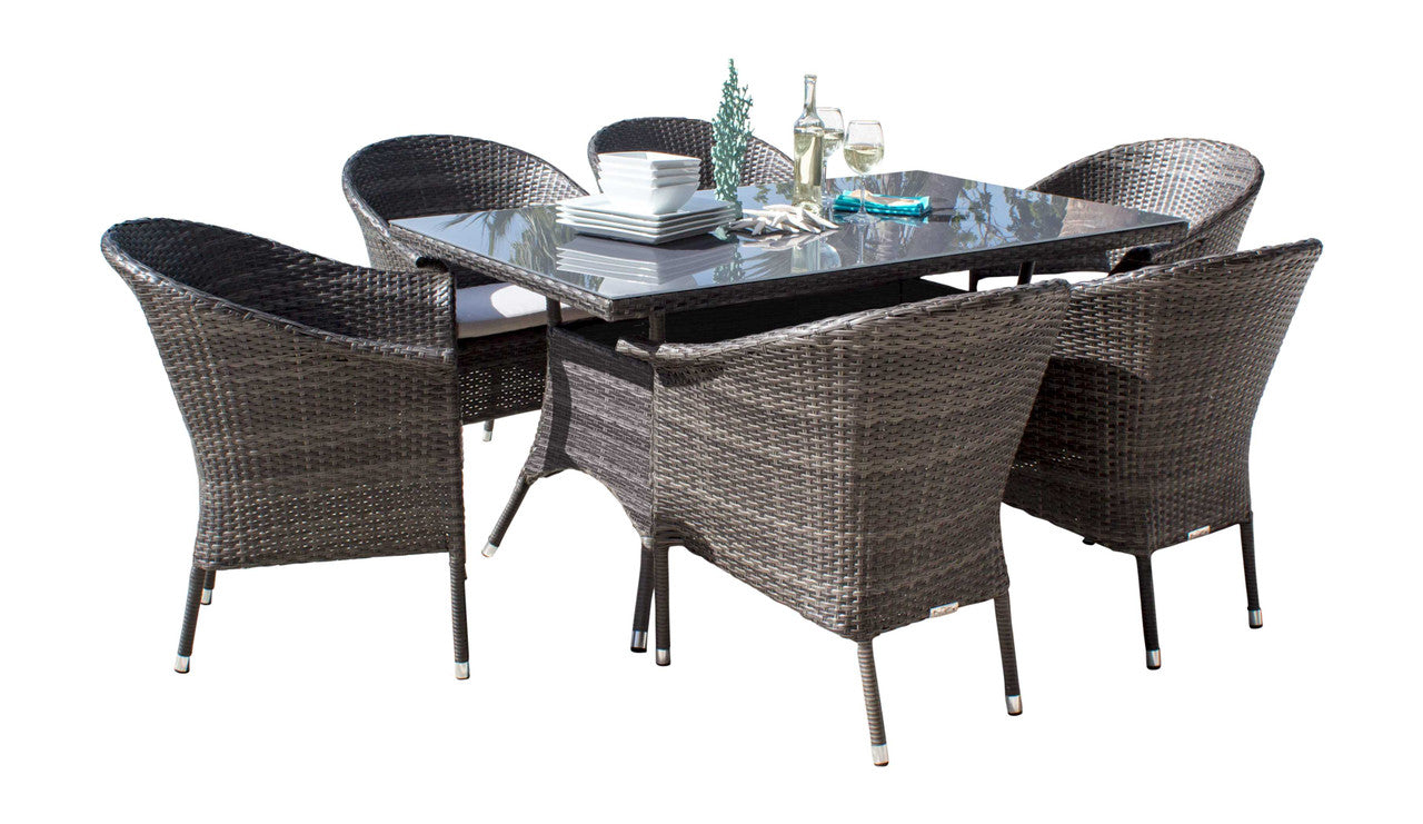 Hospitality Rattan Ultra 7 PC Woven Armchair Dining Set with Cushions